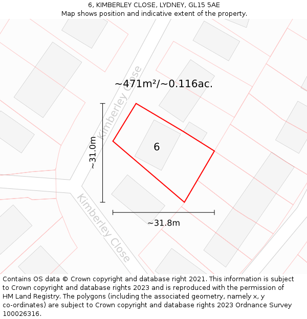 6, KIMBERLEY CLOSE, LYDNEY, GL15 5AE: Plot and title map