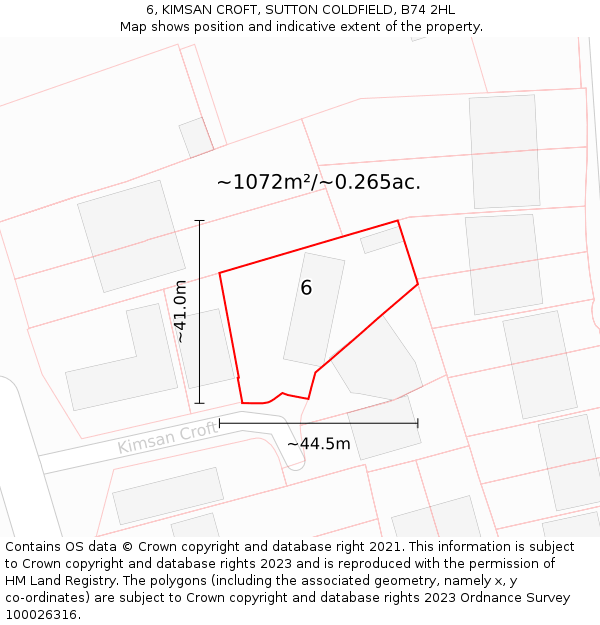 6, KIMSAN CROFT, SUTTON COLDFIELD, B74 2HL: Plot and title map