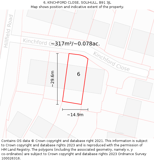 6, KINCHFORD CLOSE, SOLIHULL, B91 3JL: Plot and title map