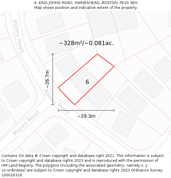6, KING JOHNS ROAD, SWINESHEAD, BOSTON, PE20 3EH: Plot and title map