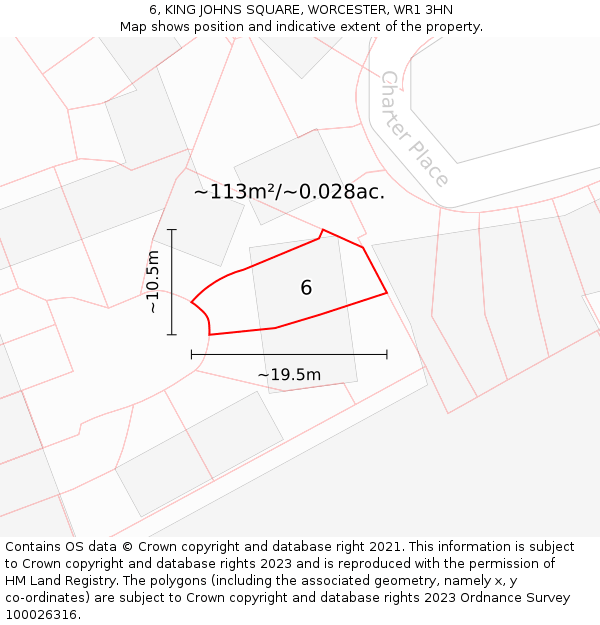 6, KING JOHNS SQUARE, WORCESTER, WR1 3HN: Plot and title map