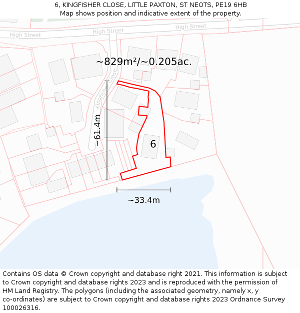 6, KINGFISHER CLOSE, LITTLE PAXTON, ST NEOTS, PE19 6HB: Plot and title map