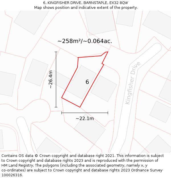 6, KINGFISHER DRIVE, BARNSTAPLE, EX32 8QW: Plot and title map