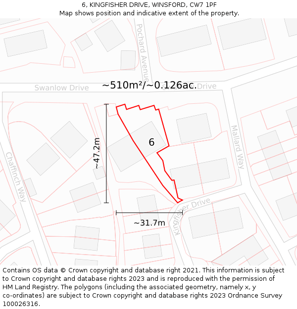 6, KINGFISHER DRIVE, WINSFORD, CW7 1PF: Plot and title map