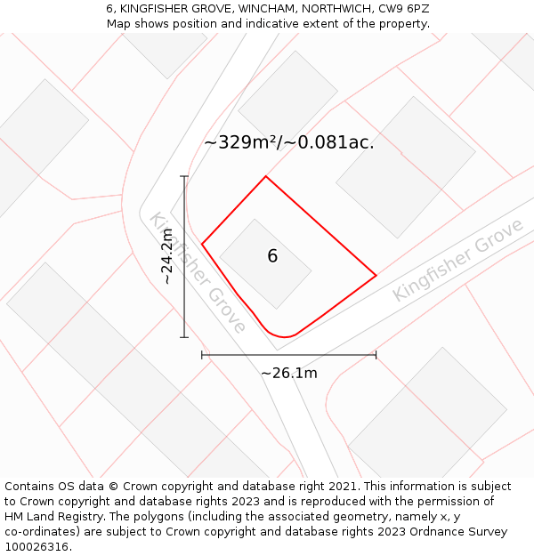 6, KINGFISHER GROVE, WINCHAM, NORTHWICH, CW9 6PZ: Plot and title map