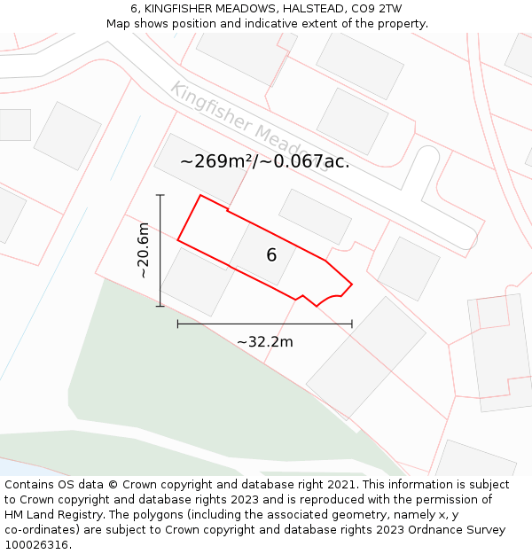 6, KINGFISHER MEADOWS, HALSTEAD, CO9 2TW: Plot and title map