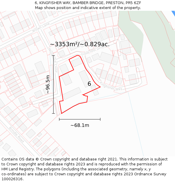 6, KINGFISHER WAY, BAMBER BRIDGE, PRESTON, PR5 6ZF: Plot and title map