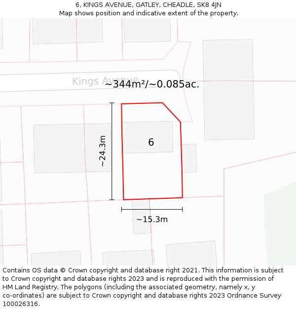 6, KINGS AVENUE, GATLEY, CHEADLE, SK8 4JN: Plot and title map