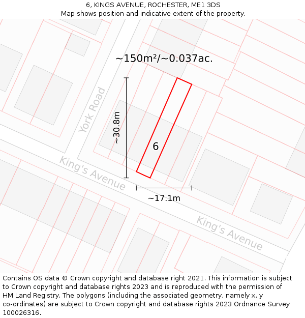 6, KINGS AVENUE, ROCHESTER, ME1 3DS: Plot and title map