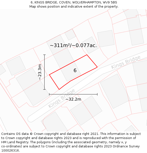 6, KINGS BRIDGE, COVEN, WOLVERHAMPTON, WV9 5BS: Plot and title map