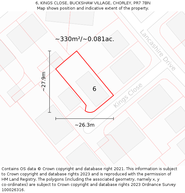 6, KINGS CLOSE, BUCKSHAW VILLAGE, CHORLEY, PR7 7BN: Plot and title map