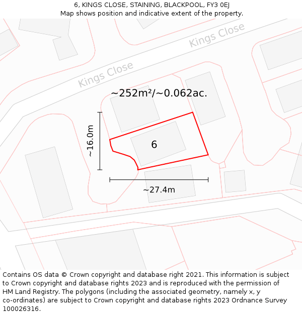 6, KINGS CLOSE, STAINING, BLACKPOOL, FY3 0EJ: Plot and title map