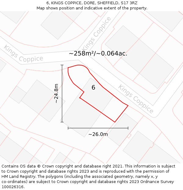 6, KINGS COPPICE, DORE, SHEFFIELD, S17 3RZ: Plot and title map
