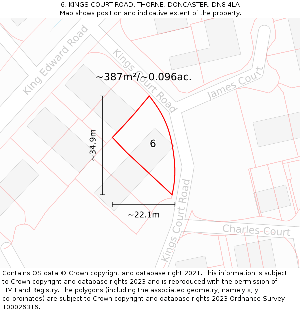 6, KINGS COURT ROAD, THORNE, DONCASTER, DN8 4LA: Plot and title map