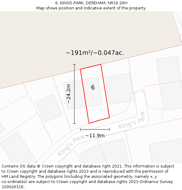 6, KINGS PARK, DEREHAM, NR19 2AH: Plot and title map