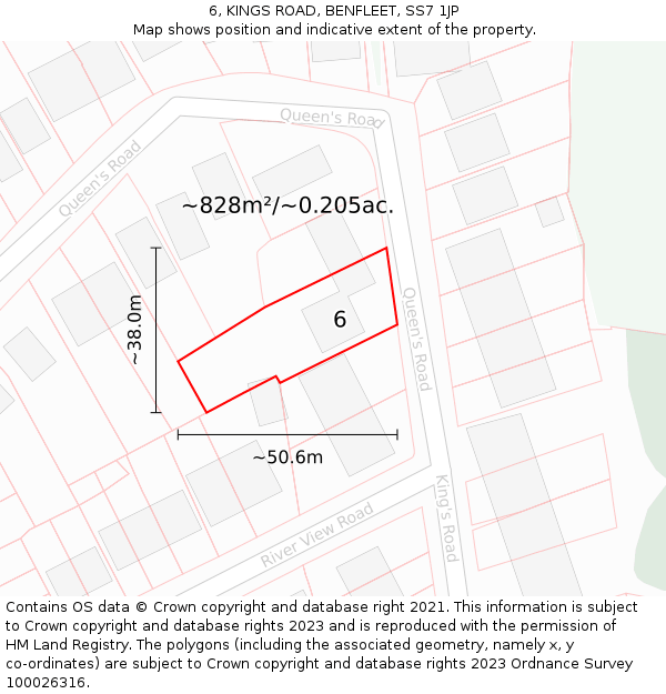 6, KINGS ROAD, BENFLEET, SS7 1JP: Plot and title map