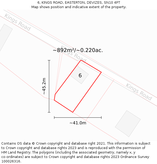 6, KINGS ROAD, EASTERTON, DEVIZES, SN10 4PT: Plot and title map