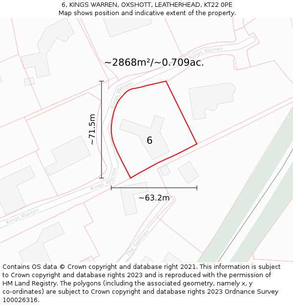 6, KINGS WARREN, OXSHOTT, LEATHERHEAD, KT22 0PE: Plot and title map