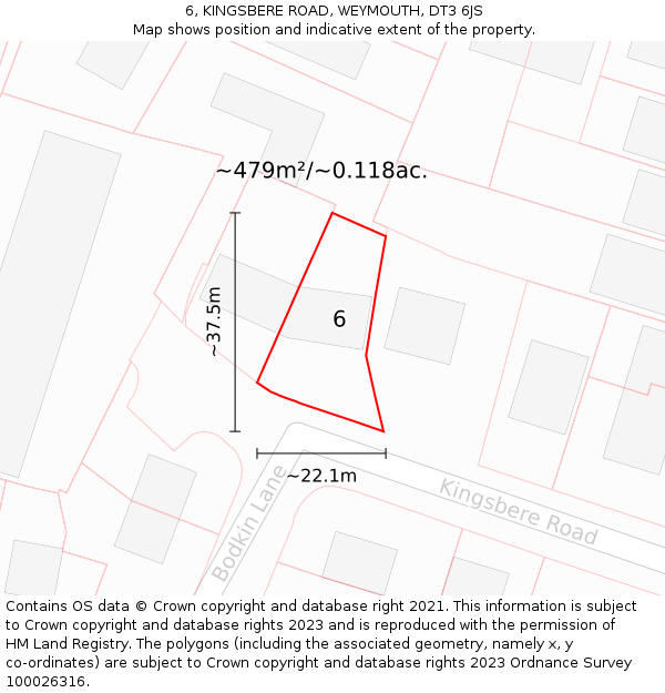 6, KINGSBERE ROAD, WEYMOUTH, DT3 6JS: Plot and title map