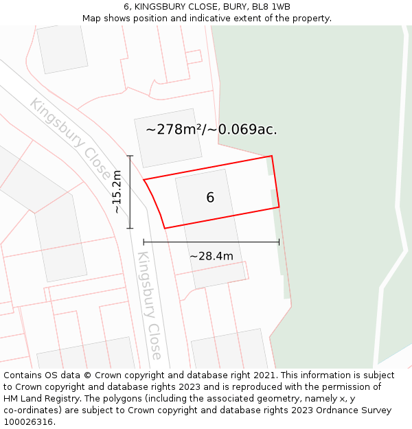 6, KINGSBURY CLOSE, BURY, BL8 1WB: Plot and title map