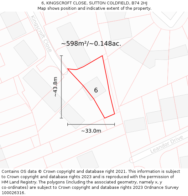 6, KINGSCROFT CLOSE, SUTTON COLDFIELD, B74 2HJ: Plot and title map