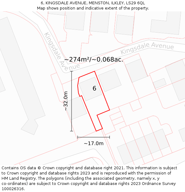 6, KINGSDALE AVENUE, MENSTON, ILKLEY, LS29 6QL: Plot and title map