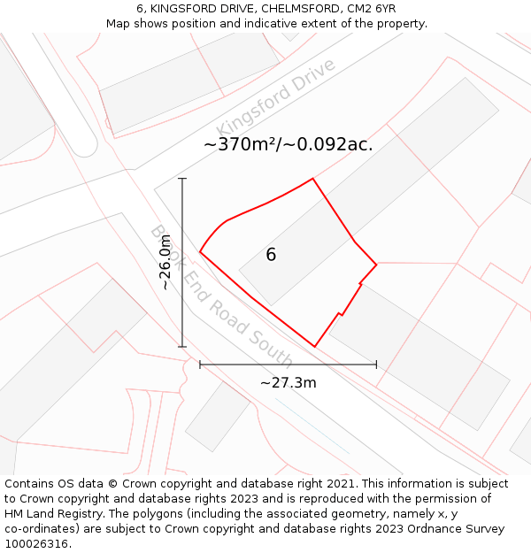 6, KINGSFORD DRIVE, CHELMSFORD, CM2 6YR: Plot and title map