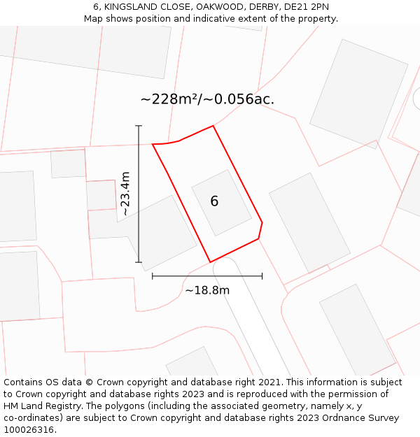 6, KINGSLAND CLOSE, OAKWOOD, DERBY, DE21 2PN: Plot and title map