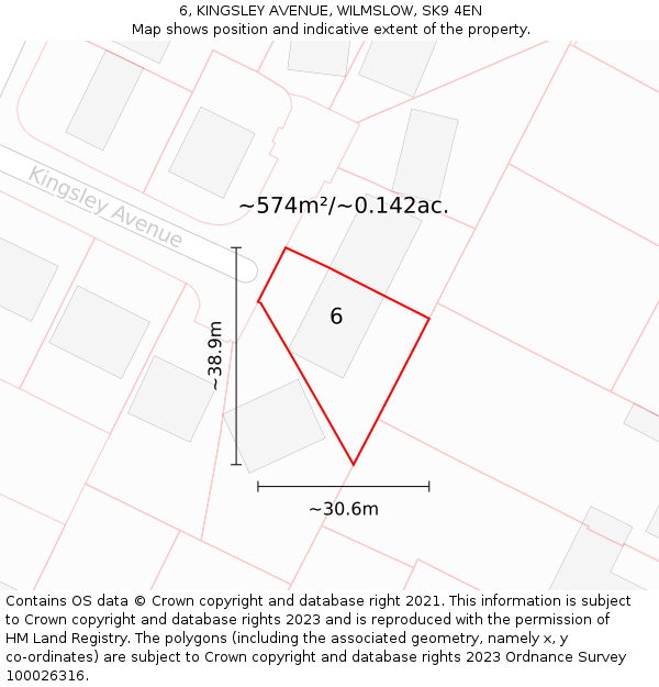 6, KINGSLEY AVENUE, WILMSLOW, SK9 4EN: Plot and title map