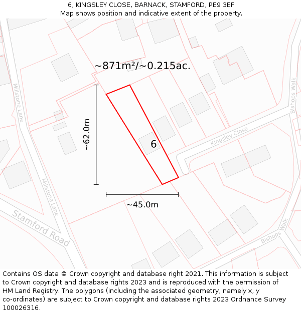 6, KINGSLEY CLOSE, BARNACK, STAMFORD, PE9 3EF: Plot and title map