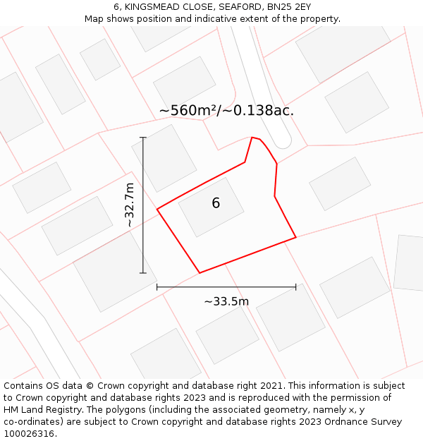 6, KINGSMEAD CLOSE, SEAFORD, BN25 2EY: Plot and title map