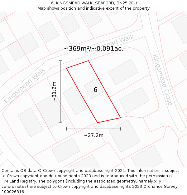 6, KINGSMEAD WALK, SEAFORD, BN25 2EU: Plot and title map