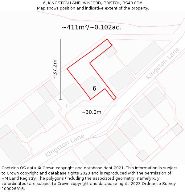 6, KINGSTON LANE, WINFORD, BRISTOL, BS40 8DA: Plot and title map
