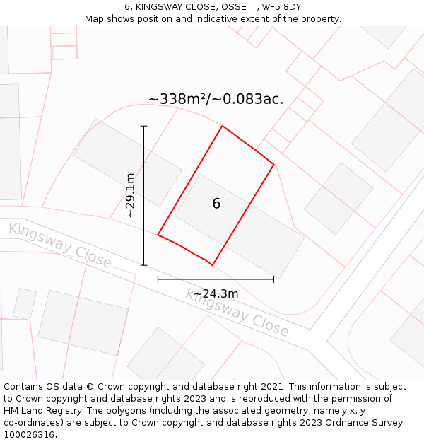 6, KINGSWAY CLOSE, OSSETT, WF5 8DY: Plot and title map