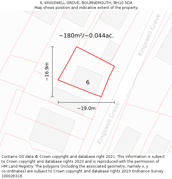 6, KINGSWELL GROVE, BOURNEMOUTH, BH10 5DA: Plot and title map