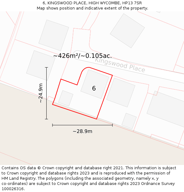 6, KINGSWOOD PLACE, HIGH WYCOMBE, HP13 7SR: Plot and title map