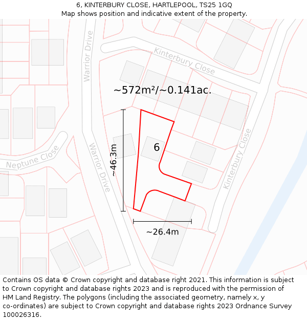 6, KINTERBURY CLOSE, HARTLEPOOL, TS25 1GQ: Plot and title map