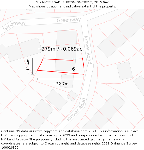 6, KINVER ROAD, BURTON-ON-TRENT, DE15 0AY: Plot and title map