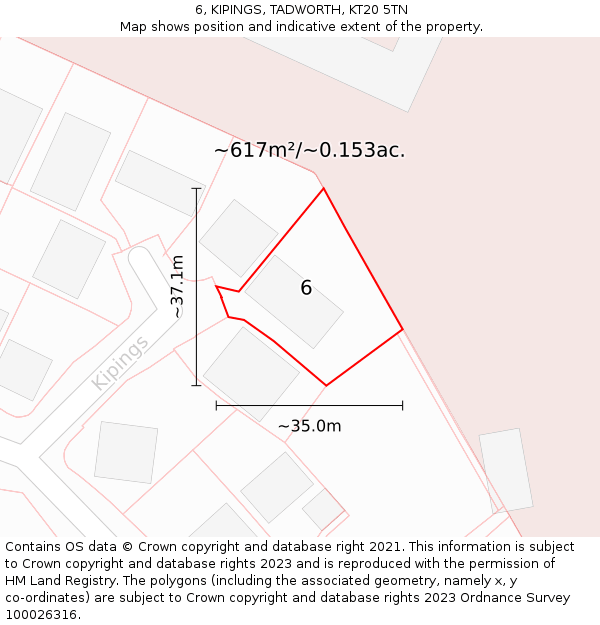 6, KIPINGS, TADWORTH, KT20 5TN: Plot and title map