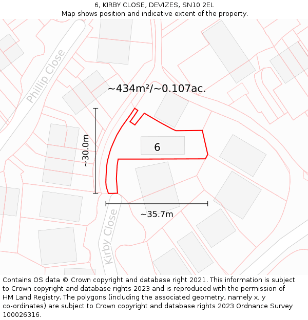 6, KIRBY CLOSE, DEVIZES, SN10 2EL: Plot and title map
