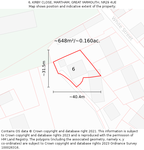 6, KIRBY CLOSE, MARTHAM, GREAT YARMOUTH, NR29 4UE: Plot and title map