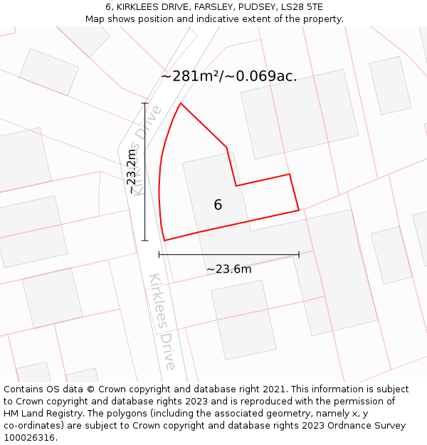 6, KIRKLEES DRIVE, FARSLEY, PUDSEY, LS28 5TE: Plot and title map
