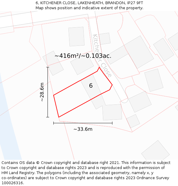 6, KITCHENER CLOSE, LAKENHEATH, BRANDON, IP27 9FT: Plot and title map