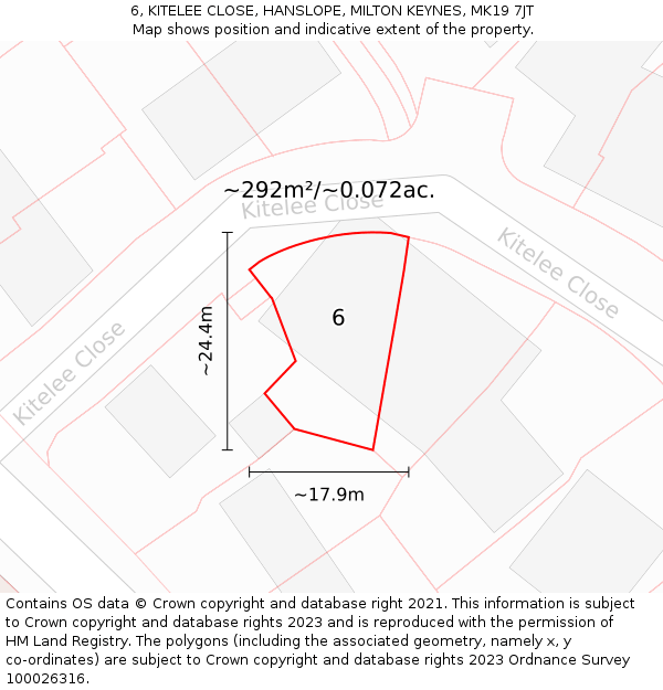 6, KITELEE CLOSE, HANSLOPE, MILTON KEYNES, MK19 7JT: Plot and title map