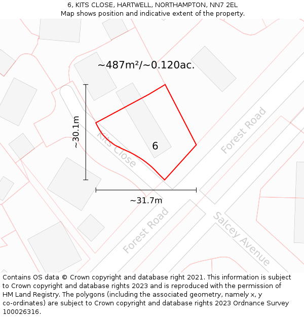 6, KITS CLOSE, HARTWELL, NORTHAMPTON, NN7 2EL: Plot and title map