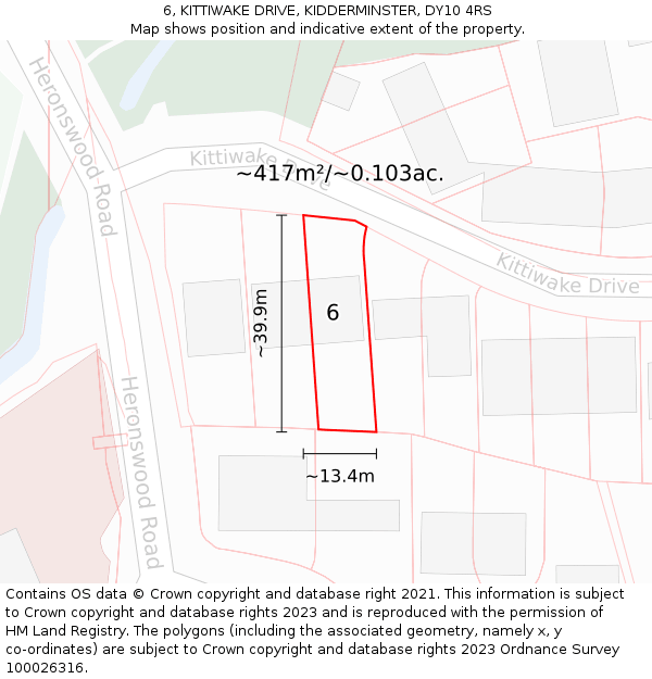 6, KITTIWAKE DRIVE, KIDDERMINSTER, DY10 4RS: Plot and title map