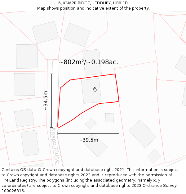 6, KNAPP RIDGE, LEDBURY, HR8 1BJ: Plot and title map