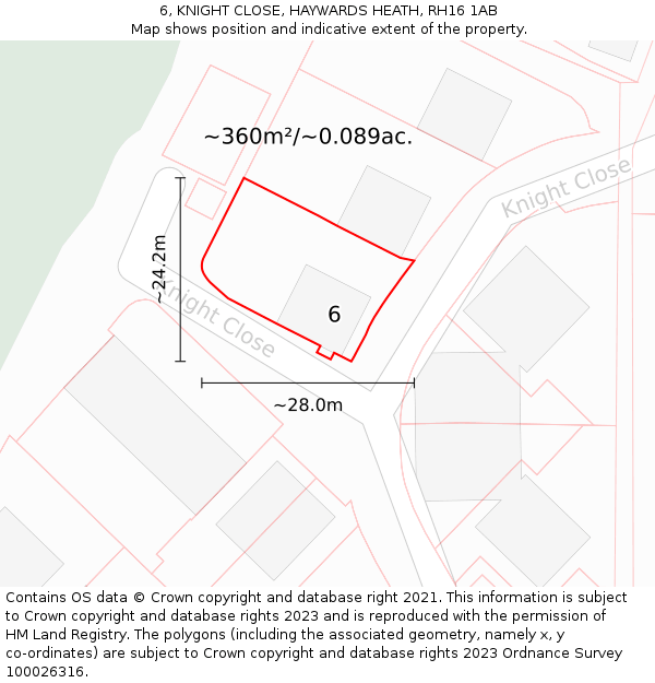 6, KNIGHT CLOSE, HAYWARDS HEATH, RH16 1AB: Plot and title map