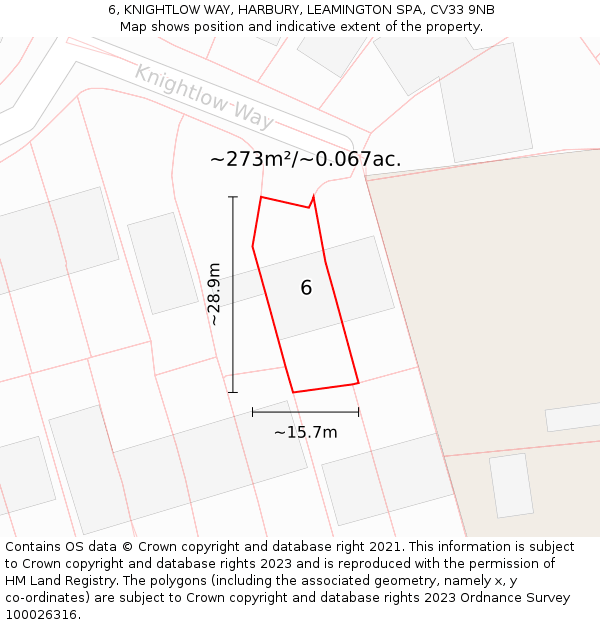6, KNIGHTLOW WAY, HARBURY, LEAMINGTON SPA, CV33 9NB: Plot and title map
