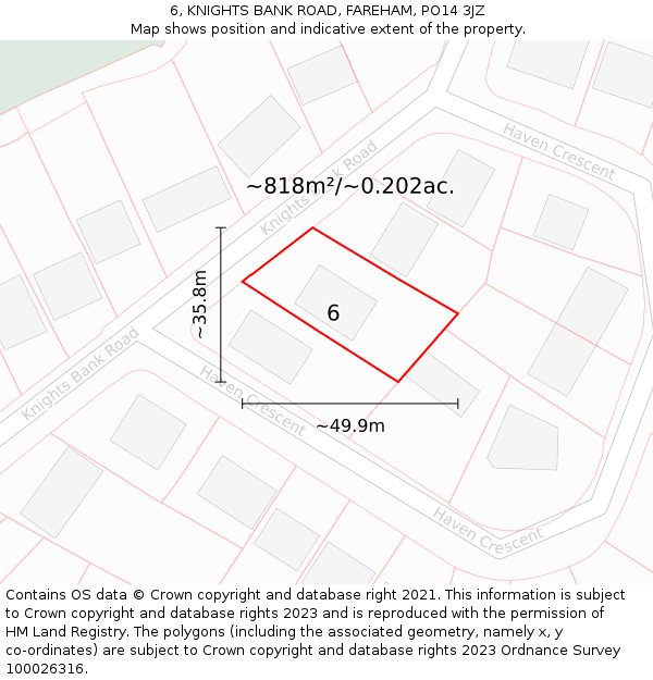 6, KNIGHTS BANK ROAD, FAREHAM, PO14 3JZ: Plot and title map